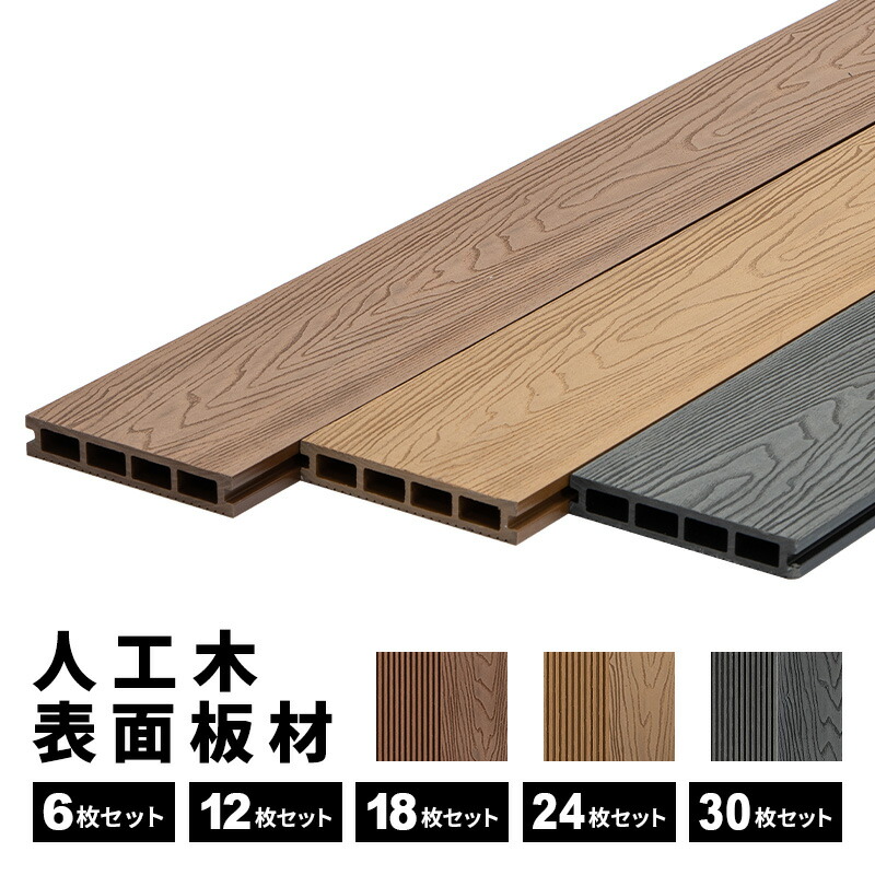 床板 デッキ用 表面板材 [6枚] [12枚] [18枚] [24枚] [30枚] 床材 樹脂 200×14.5cm 人工木デッキ ウッドデッキ DIY 人工木 おしゃれ キット ガーデンデッキ ステージ 庭 縁台 組み立て 水洗い