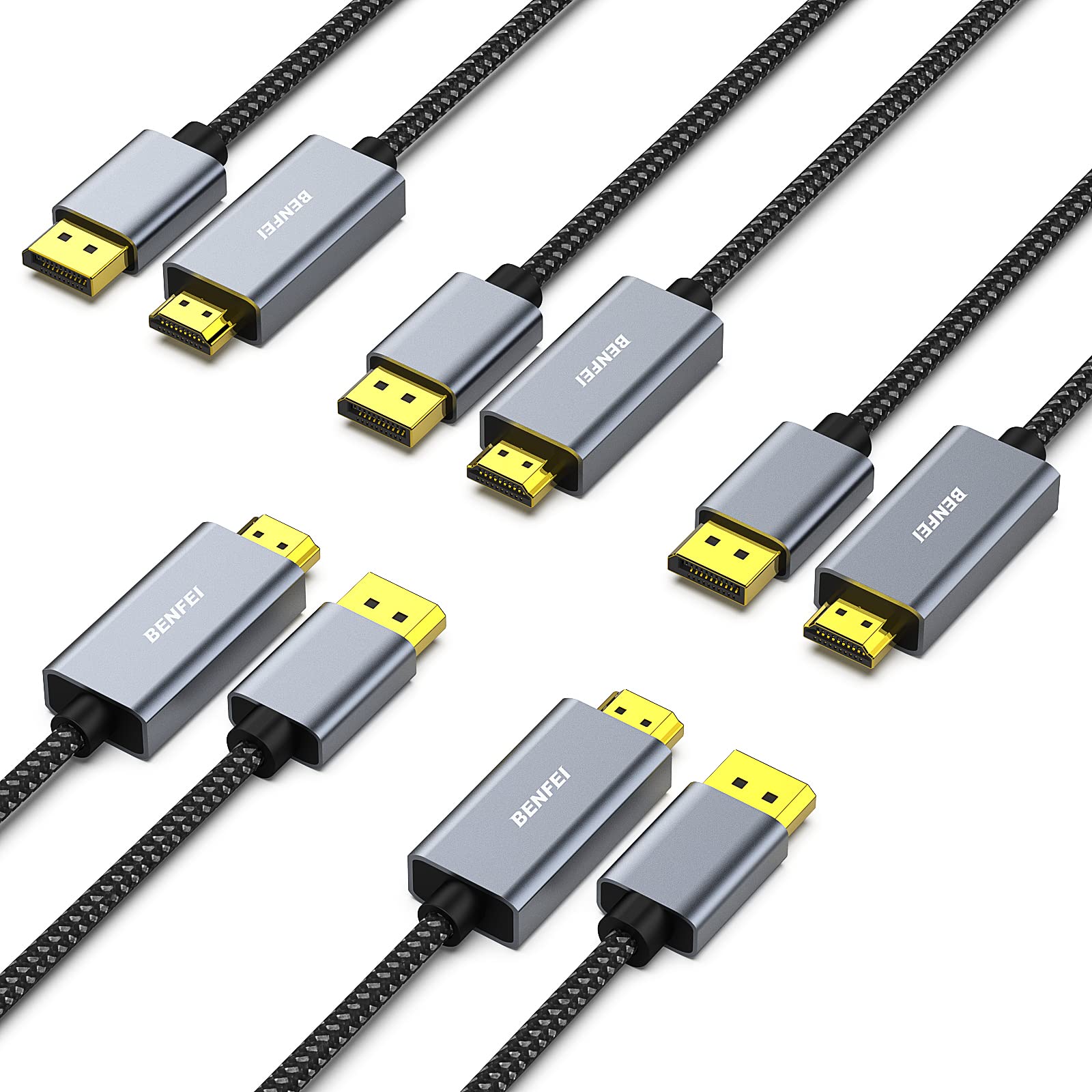BENFEI 5個 1.8m 4K DisplayPort - HDMI (逆方向に非対応)、DisplayPort (DP) - HDMI ケーブル HP、ThinkPad、AMD、NVIDIA、デスクトップなどに対応 - オスからオス、スペースグレイ