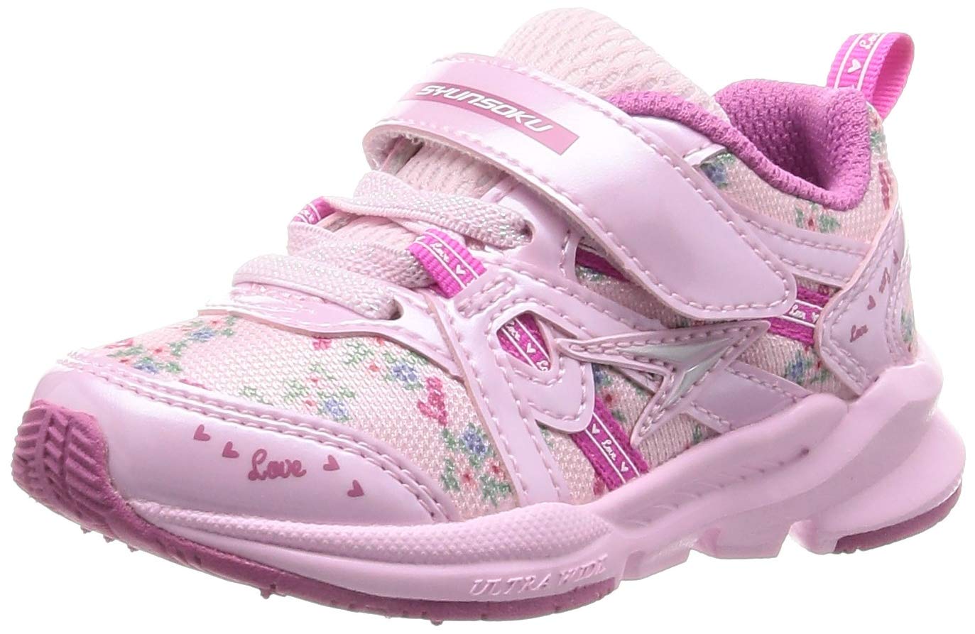 [シュンソク] スニーカー キッズ 女の子 子供靴 幅広 軽量 15~23cm 3E 2.5E LEC 6120 6440 ピンク_花柄 15.0 cm