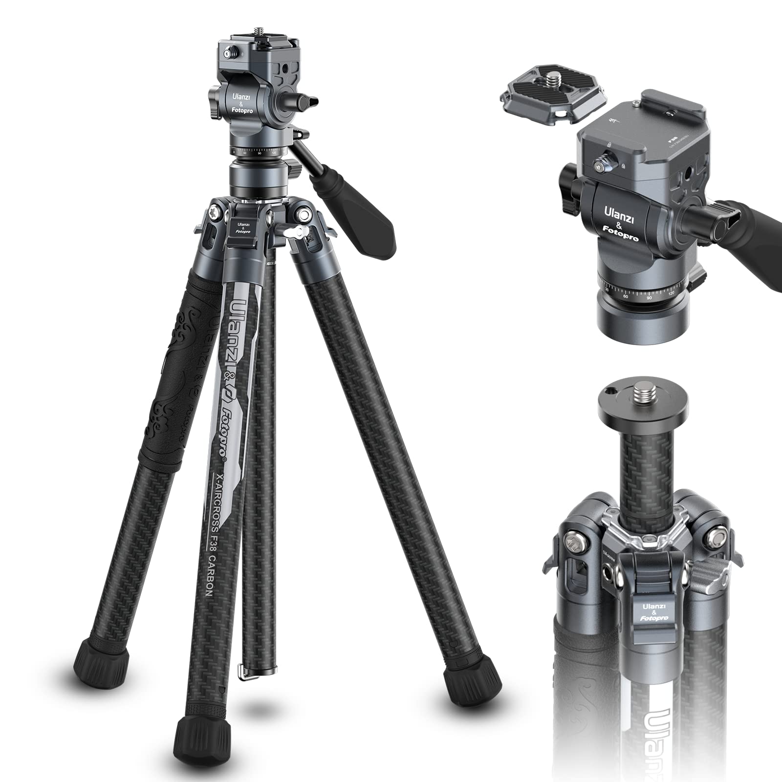 Ulanzi X-Aircross F38 カーボン三脚　おまけつき Ulanzi × FOTOPROのコラボ！カーボンビデオ三脚【 X-Aircross