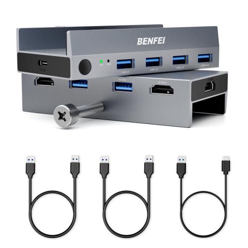 BENFEI USB 3.0 HDMI KVM スイッチ (8K@60Hz/4K@240Hz) USB 切替器、4 つの USB 3.0 ポート付き、2 台のコンピューター、共有モニター、キーボード、マウス用 ?松?接 ?手??? 附? 2*USB-A cable、USB-A - USB-C ケーブル、USB-C - USB-A アダプター