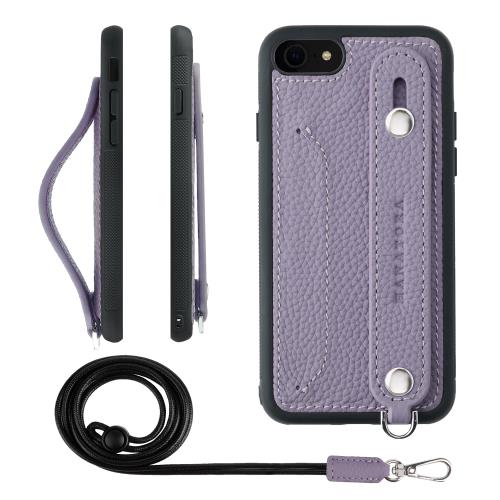HANATORA iPhone8 7 SE3 SE2 (第3時人 第2時人) 容れもの 本革 耐衝撃 うしろ側三尺帯 ストラップリング スマホケース スマホ 照明ランプ役立つこと ネックストラップ 付き添い人 歌留多隠し シュリンクレザー 差し上げ物 パープル CGHGZ-8SE-Purple