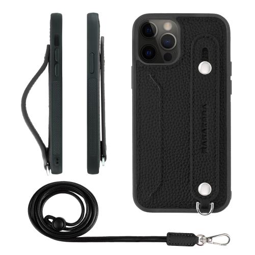 HANATORA iPhone12 12Pro 容れもの 本革 耐衝撃 うしろ側三尺帯 ストラップリング スマホケース スマホ 照明ランプ役立つこと ネックストラップ 付き添い人 歌留多隠し シュリンクレザー 差し上げ物 黒いこと CGHGZ-12Pro-Black