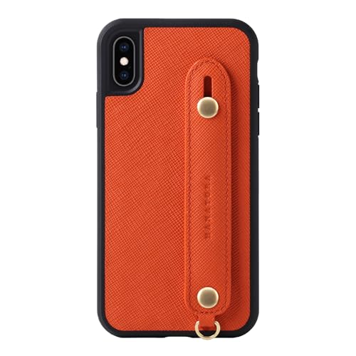HANATORA iPhoneXSMax ケース 本革 耐衝撃 背面ベルト ストラップリング スマホケース スマホ スタンド機能 ガラスフィルム 付き サフィアーノ レザー ギフト マグネットなし オレンジ XGH-XsMax-Orange