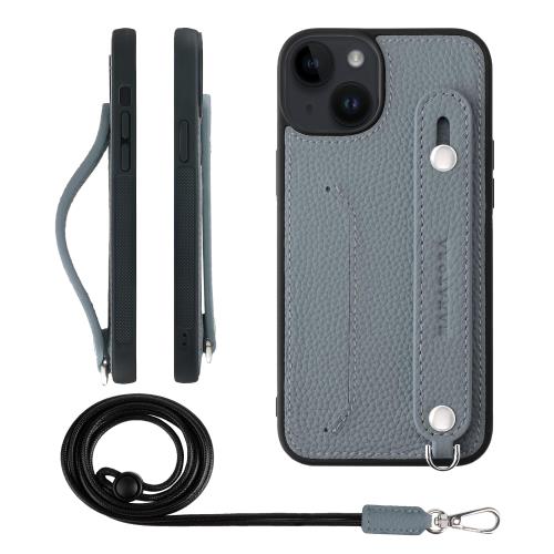 HANATORA iPhone14Plus 容れもの 本革 耐衝撃 うしろ側三尺帯 ストラップリング スマホケース スマホ 照明ランプ役立つこと ネックストラップ 付き添い人 歌留多隠し シュリンクレザー 差し上げ物 青碧薄墨色 CGHGZ-14Plus-BlueGray