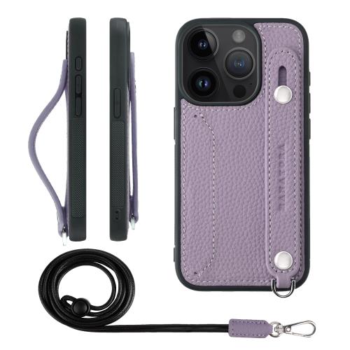 HANATORA iPhone15Pro 容れもの 本革 耐衝撃 うしろ側三尺帯 ストラップリング スマホケース スマホ 照明ランプ役立つこと ネックストラップ 付き添い人 歌留多隠し シュリンクレザー 差し上げ物 パープル CGHGZ-15Pro-Purple