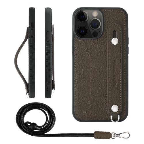 HANATORA iPhone13ProMax ケース 本革 耐衝撃 背面ベルト ストラップリング スマホケース スマホ スタンド機能 ネックストラップ 付き カードポケット シュリンクレザー ギフト トープ CGHGZ-13ProMax-Taupe
