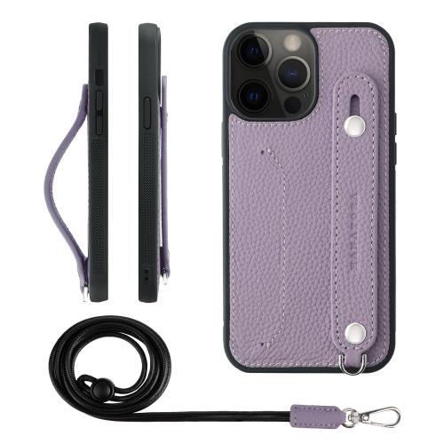 HANATORA iPhone13ProMax 容れもの 本革 耐衝撃 うしろ側三尺帯 ストラップリング スマホケース スマホ 照明ランプ役立つこと ネックストラップ 付き添い人 歌留多隠し シュリンクレザー 差し上げ物 パープル CGHGZ-13ProMax-Purple