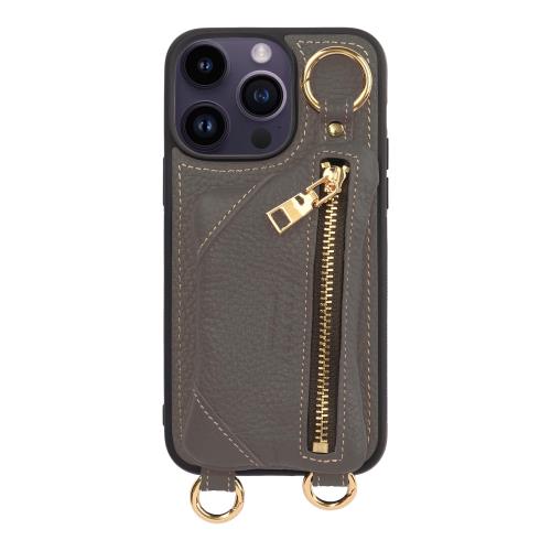 [HANATORA] iPhone 15ProMax ケース ショルダー 本革 ファスナー スマホショルダー カバー カード 収納 小銭入れ グレージュ BPCJP-15ProMax-Grege