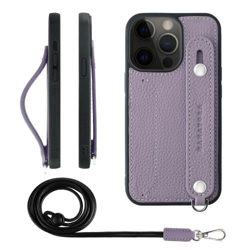 HANATORA iPhone13Pro 容れもの 本革 耐衝撃 うしろ側三尺帯 ストラップリング スマホケース スマホ 照明ランプ役立つこと ネックストラップ 付き添い人 歌留多隠し シュリンクレザー 差し上げ物 パープル CGHGZ-13Pro-Purple