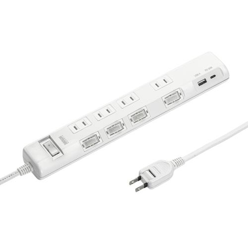 サンワサプライ 節電タップ（2P・4個口・3m・ホワイト） TAP-B107UC-3W