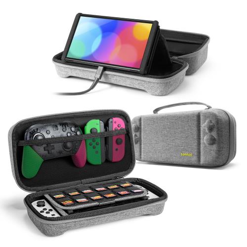 Nintendo Switch 有機ELモデル対応 tomtoc スイッチ 専用ケース プロコン収納 持ち運び キャリングケース ハードポーチ 大容量 プロコントローラー ゲームカード収納 アクセサリーポーチ グレー