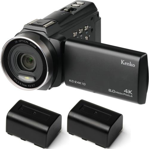 ケンコー(Kenko) ビデオカメラ KC-Z4K10 ST バッテリー2個セット 4K 30fps 光学3倍ズーム 3.0インチタッチパネル 電子式手ブレ補正機能 ブラック 446355