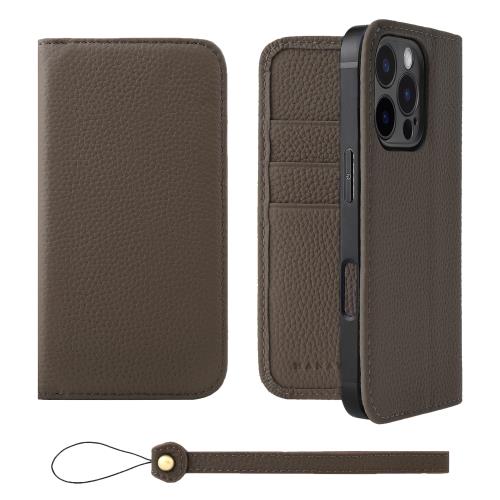 HANATORA iPhone16Pro ケース 手帳型 本革 スマホケース スマホ スタンド ストラップ 付き シュリンクカーフレザー ギフト ベルトなし マグネットなし トープ H0XA-16Pro-Taupe