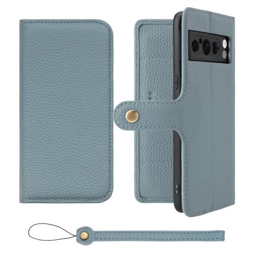 [HANATORA] Google Pixel 8Pro ケース 手帳型 本革 スマホケース スマホ スタンド ストラップ 付き シュリンクカーフレザー ギフト ベルトあり マグネットなし ブルーグレー H0XB-GP8Pro-BlueGray 父の日ギフト 父の日プレゼント 父の日 誕生日 人気商品 お父さん 服 30代 40