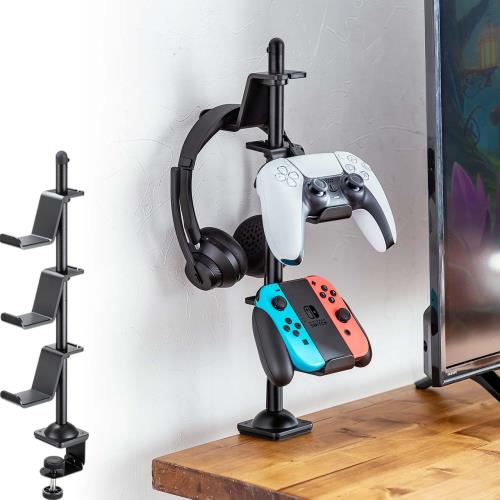 サンワダイレクト コントローラースタンド クランプ式 高さ2段階変更可能 22/40.5cm ヘッドホン スタンド ヘッドセット 卓上 収納 ブラック 200-GAP012BK