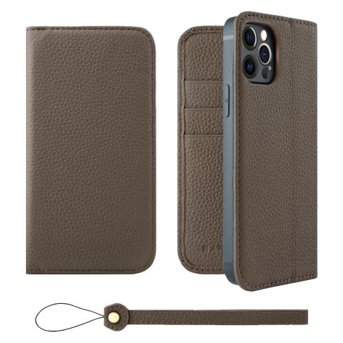 HANATORA iPhone12 12Pro ケース 手帳型 本革 スマホケース スマホ スタンド ストラップ 付き シュリンクカーフレザー ギフト ベルトなし マグネットなし トープ H0XA-12Pro-Taupe ギフト 誕生日ギフト 女性 彼女 お母さん お父さん 人気商品 30代 40代 50代 60代 70代
