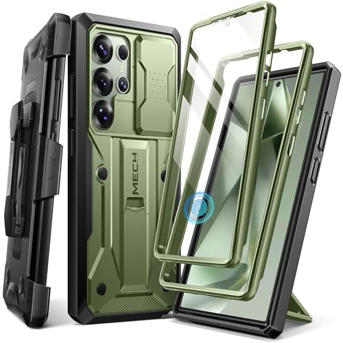 Tongate Samsung Galaxy S24 Ultraケース、スライド式カメラカバー＆スクリーンプロテクター内蔵2つのフロントフレームミリタリーグレードの衝撃吸収S24 Ultra用ケース、キックスタンド＆ベルトクリップ付き、6.8インチ、グリーン