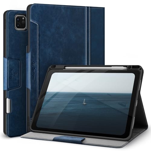 Antbox iPad Pro 11インチ ケース 第4/3/2/1世代兼用 Pencil 2 収納/ペアリングとワイヤレス充電対応 ひび割れ防止 PUレザー製iPad Pro 11 カバー オートスリープ＆スタンド機能付き (青)