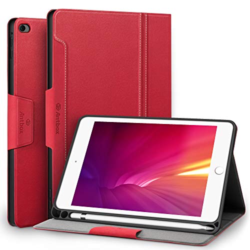 Antbox iPad Mini 5/4 ケース Pencilホルダー付き 高級PUレザー 7.9インチタブレットケースカバー オートスリープ＆スタンド機能付き 全面保護 防衝撃デザイン ipad Mini5/4 スマートケース カバー (レッド)