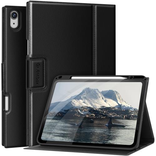 Antbox iPad Air 13インチ ケース M3 (2025) /M2 (2024) 専用 ペンシル ホルダー Pencil Pro/USB-C完全対応 ひび割れ防止 ソフトPUレザー マルチスタンド機能 オートスリープ (ブラック)