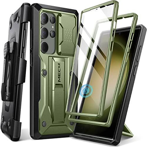 Tongate Samsung Galaxy S23 Ultraケース、スライド式カメラカバー＆スクリーンプロテクター内蔵2つのフロントフレームミリタリーグレードの衝撃吸収S23 Ultra用ケース、キックスタンド＆ベルトクリップ付き、6.8インチ、グリーン