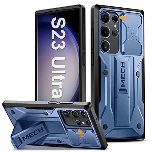 Tongate Samsung Galaxy S23 Ultra用ケース、スライド式カメラカバー＆キックスタンド付き、10フィートのミリタリードロップ保護頑丈な衝撃吸収S23 Ultra 5G 6.8インチ用のタフな防水ケース、ブルー画像