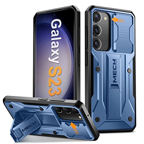 Tongate Samsung Galaxy S23用のスライディングカメラカバーとスクリーンプロテクター付きのケース、10フィートのミリタリードロップ保護頑丈な衝撃吸収S23用のキックスタンド付きタフなケース、ブルー画像