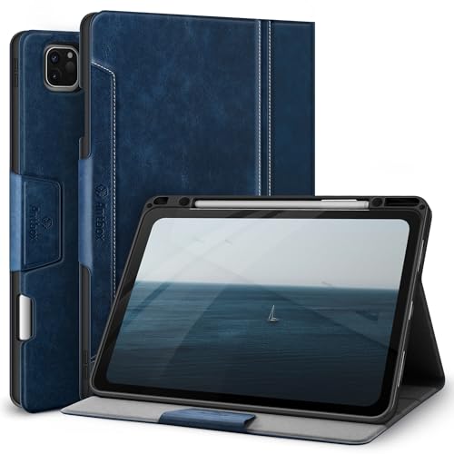 Antbox iPad Pro 12.9 第6世代 ケース 2022 iPad 12.9 第5/4/3世代(2021/2020/2018) 兼用ケース Pencil 2 収納/ペアリングとワイヤレス充電対応 ひび割れ防止 高級ソフトPUレザー iPad Pro 12.9インチ カバー オートスリープ＆スタンド機能付き (青)