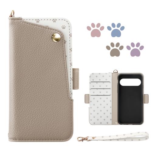 Google Pixel 9 ケース 手帳型 グーグル ピクセル9プロ ケース 可愛い 猫 足跡 ピクセル 9 Pro カバー 女性 マグネット式 Pixel9 スマホケース カード入れ収納 横置きスタンド機能 ぐーくるぴくせる9 PUレザー 衝撃吸収 軽量 全面保護 外側ポケット 防塵 擦り傷防止 シンプル画像