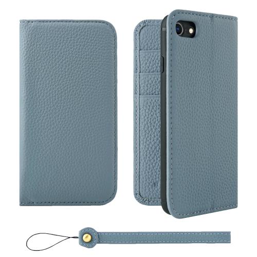 HANATORA iPhone8 7 SE3 SE2 (第3世代 第2世代) ケース 手帳型 本革 スマホケース スマホ スタンド ストラップ 付き シュリンクカーフレザー ギフト ベルトなし マグネットなし ブルーグレー H0XA-8SE-BlueGray ギフト 誕生日ギフト 女性 彼女 お母さん お父さん 人気商品 30
