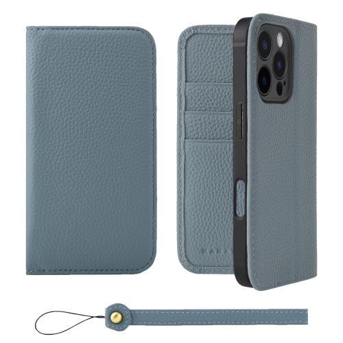 HANATORA iPhone16Pro ケース 手帳型 本革 スマホケース スマホ スタンド ストラップ 付き シュリンクカーフレザー ギフト ベルトなし マグネットなし ブルーグレー H0XA-16Pro-BlueGray ギフト 誕生日ギフト 女性 彼女 お母さん お父さん 人気商品 30代 40代 50代 60代 70代