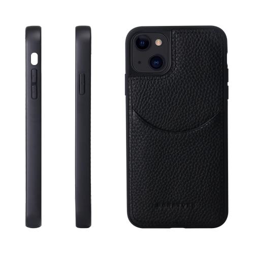 HANATORA iPhone14Plus ケース 本革 耐衝撃 スマホケース スマホ コードホルダー 付き シュリンクカーフレザー ギフト マグネットなし ブラック CPG-14Plus-Black
