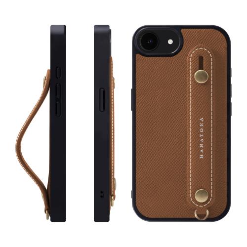 HANATORA iPhone16e ケース 本革 耐衝撃 背面ベルト スマホケース スマホ スタンド機能 ネック ストラップ 付き エンボスレザー ギフト マグネットなし キャラメル NGH-16e-Caramel