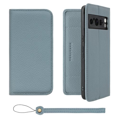 HANATORA Google Pixel 8Pro ケース 手帳型 本革 スマホケース スマホ スタンド ストラップ 付き シュリンクカーフレザー ギフト ベルトなし マグネットなし ブルーグレー H0XA-GP8Pro-BlueGray ギフト 誕生日ギフト 女性 彼女 お母さん お父さん 人気商品 30代 40代 50代 60