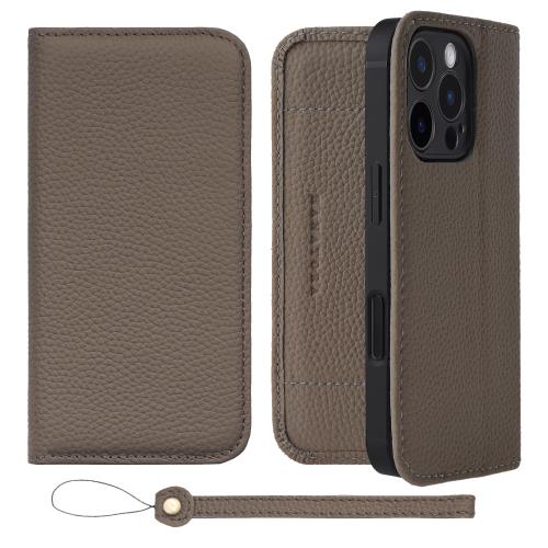 HANATORA iPhone16Pro ケース 手帳型 本革 スマホケース スマホ スタンド ストラップ 付き シュリンクカーフレザー ギフト ベルトなし マグネットなし トープ H1SPA-16Pro-Taupe ギフト 誕生日ギフト 女性 彼女 お母さん お父さん 人気商品 30代 40代 50代 60代 70代