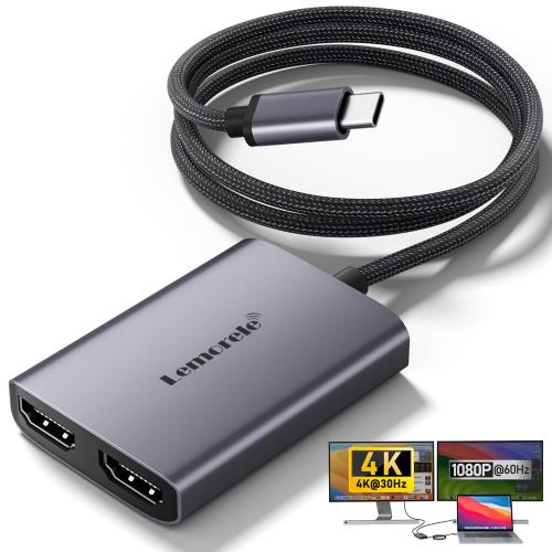 2025年新販売 Mac OSで最大4K + HDMI 2つ 複数画面拡張対応 Lemorele USB C HDMI 拡張モード対応 macbook対応 モニター ディスプレイ 分配器 2画面 ハブ 変換アダプター 2-in-1 USB Cポート 4K 30Hz + 1080P 60Hz USBType C Hub デュアル ハブ ディスプレイポート Windows TY