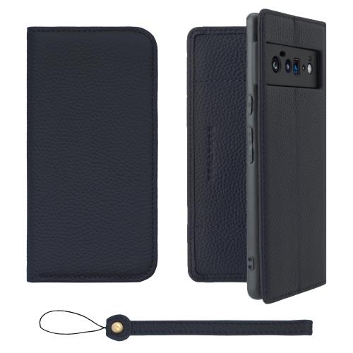 HANATORA Google Pixel 6Pro ケース 手帳型 本革 スマホケース スマホ スタンド ストラップ 付き シュリンクカーフレザー ギフト ベルトなし マグネットなし ネイビー H0XA-GP6Pro-Navy ギフト 誕生日ギフト 女性 彼女 お母さん お父さん 人気商品 30代 40代 50代 60代 70代