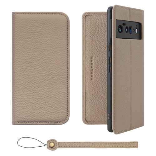 HANATORA Google Pixel 6Pro ケース 手帳型 本革 スマホケース スマホ スタンド ストラップ 付き シュリンクカーフレザー ギフト ベルトなし マグネットなし グレージュ H0XA-GP6Pro-Grege ギフト 誕生日ギフト 女性 彼女 お母さん お父さん 人気商品 30代 40代 50代 60代 70