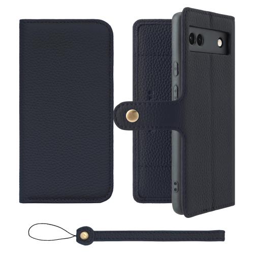 HANATORA Google Pixel 6a ケース 手帳型 本革 スマホケース スマホ スタンド ストラップ 付き シュリンクカーフレザー ギフト ベルトあり マグネットなし ネイビー H0XB-GP6a-Navy ギフト 誕生日ギフト 女性 彼女 お母さん お父さん 人気商品 30代 40代 50代 60代 70代