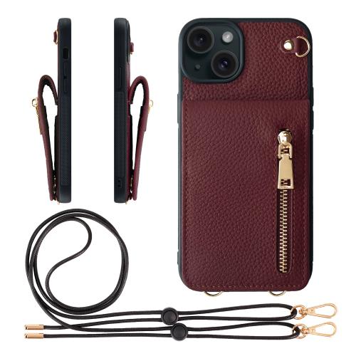 HANATORA iPhone15Plus 入れもの 本革 スマホケース スマホショルダー 歌留多衣嚢 照明ランプ ストラップ 付き添い人 シュリンクカーフレザー コインケース 御釣り入れ ぶどう酒 SCPGGZ-15Plus-Wine