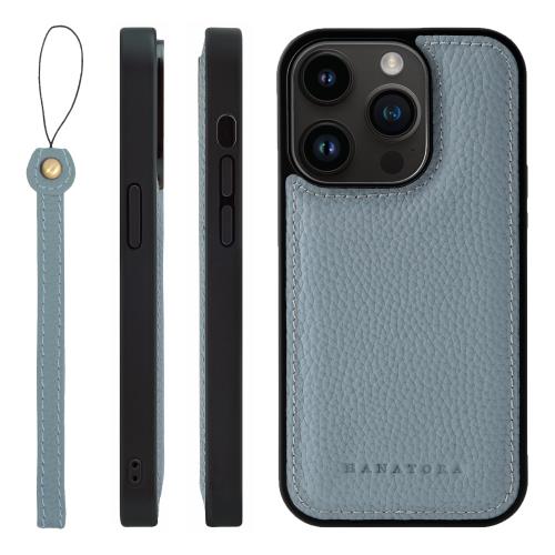 HANATORA iPhone14Pro ケース MagSafe 対応 本革 耐衝撃 バンパー型 スマホケース スマホ ストラップ 付き シュリンクレザー ギフト マグセーフ対応 ブルーグレー SMSGZ-14Pro-BlueGray