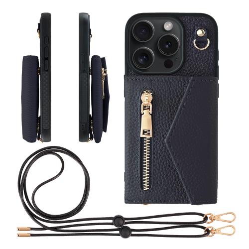 HANATORA iPhone15Pro 入れもの 肩部 本革 シュリンクレザー 耐衝撃 スマホケース スマホ ストラップ 付き添い人 チャック スマホショルダー 押しかぶせる 歌留多衣嚢 歌留多納める 御釣り入れ 米国海軍 BPCGZ-15Pro-Navy