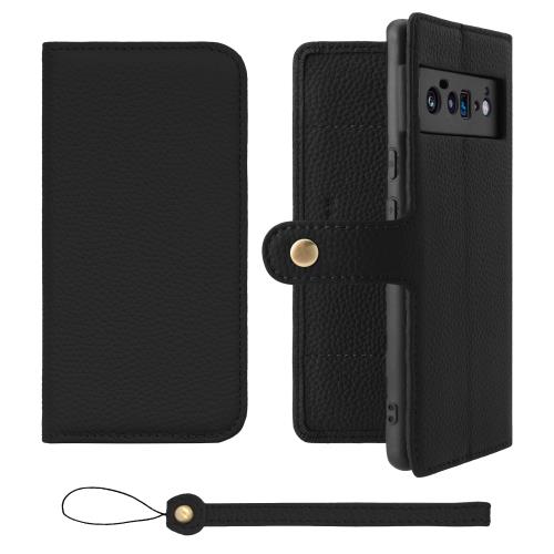HANATORA Google Pixel 6Pro ケース 手帳型 本革 スマホケース スマホ スタンド ストラップ 付き シュリンクカーフレザー ギフト ベルトあり マグネットなし ブラック H0XB-GP6Pro-Black ギフト 誕生日ギフト 女性 彼女 お母さん お父さん 人気商品 30代 40代 50代 60代 70代