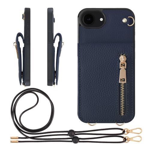 HANATORA iPhone16e 入れもの 本革 スマホケース スマホショルダー 歌留多衣嚢 照明ランプ ストラップ 付き添い人 シュリンクカーフレザー コインケース 御釣り入れ 米国海軍 SCPGGZ-16e-Navy