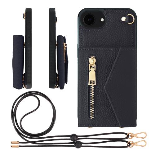 HANATORA iPhone16e 入れもの 肩部 本革 シュリンクレザー 耐衝撃 スマホケース スマホ ストラップ 付き添い人 チャック スマホショルダー 押しかぶせる 歌留多衣嚢 歌留多納める 御釣り入れ 米国海軍 BPCGZ-16e-Navy