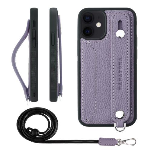HANATORA for iPhone 12mini 容れもの 本革 耐衝撃 うしろ側三尺帯 ストラップリング スマホケース スマホ 照明ランプ役立つこと ネックストラップ 付き添い人 歌留多隠し シュリンクレザー 差し上げ物 パープル CGHGZ-12mini-Purple