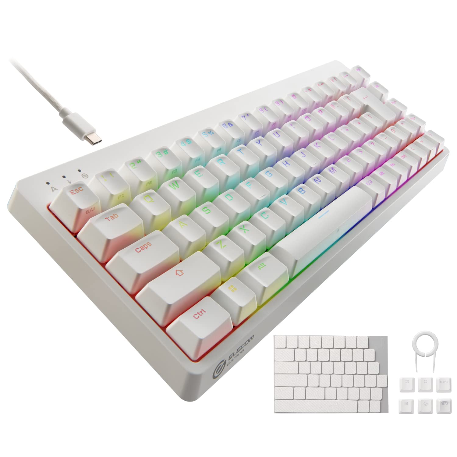 エレコム ゲーミングキーボード V-custom VK300S 有線 RGB テンキー受け答え 65%大いさ 力学的 ネオクラッチキーキャップ 銀軸 素早さ直線的 USB界面申し受ける 白いこと TK-VK300SWH PCアクセサリー-その他-パソコン・周辺機器