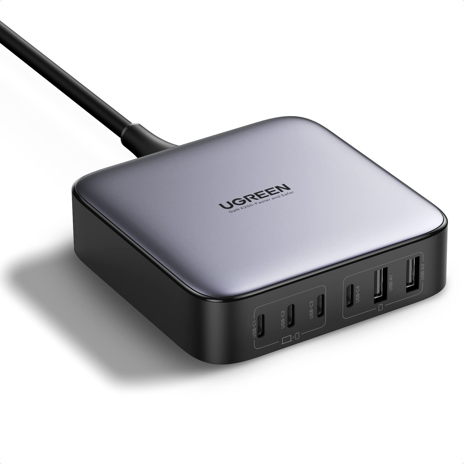 UGREEN Nexode 200W 充電器 6ポート 卓上多ポート急速充電器 USB-C×4 USB-A×2 デュアルGaNIII(窒化ガリウム)採用 全ポートPD3.0対応 単ポート100W高出力 PPS規格対応 PSE技術基準適合 USB Type C 充電器 ノートPC三台急速充電対応 iPhone14/13/12/11 Android Galaxy S22/S1