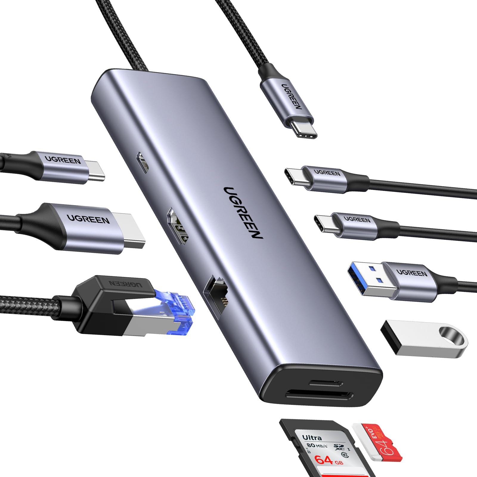 UGREEN Revodok USB Cハブ 9-IN-1 USB-A*2+USB-C*2USB3.0ハブ 4K 60Hz HDMIハブ Type-C PD100W 急速充電 USB-C 5Gbps高速転送 SD Micro SD/TFカードリーダー 付き タイプC アダプター MacBook air M1 M2 Pro Dell XPS HP などに対応